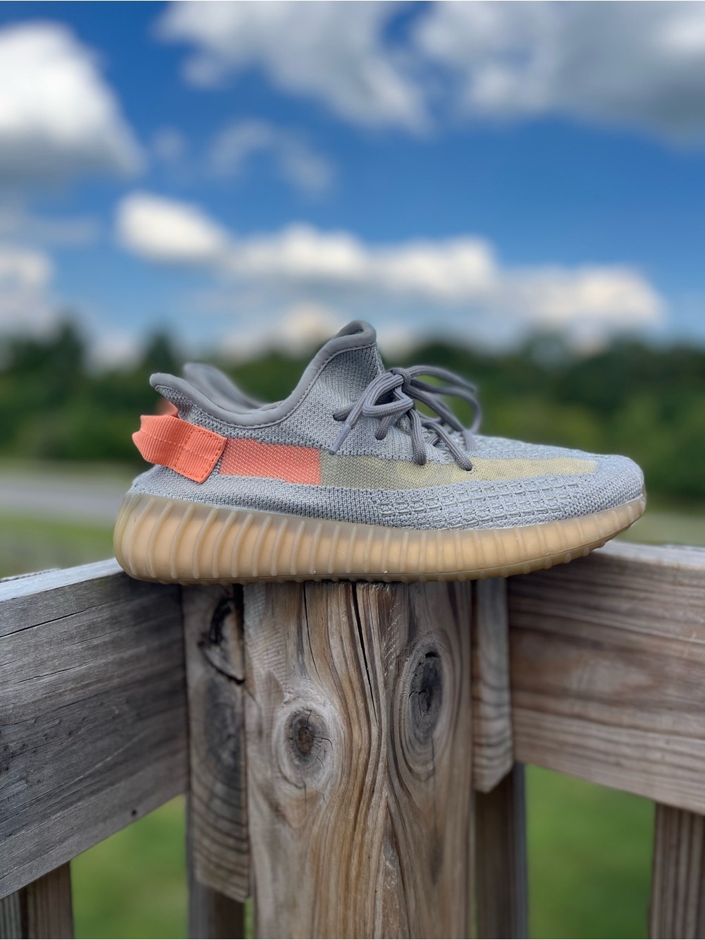 Adidas Yeezy Boost 350 V2 True Form-EG7492 Size 6.5 Mens Gray/Orange